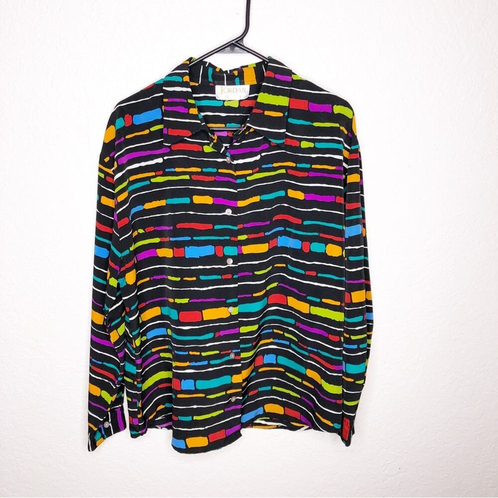 Vintage Jordan black multicolor‎ geometric button down top 80s 90s